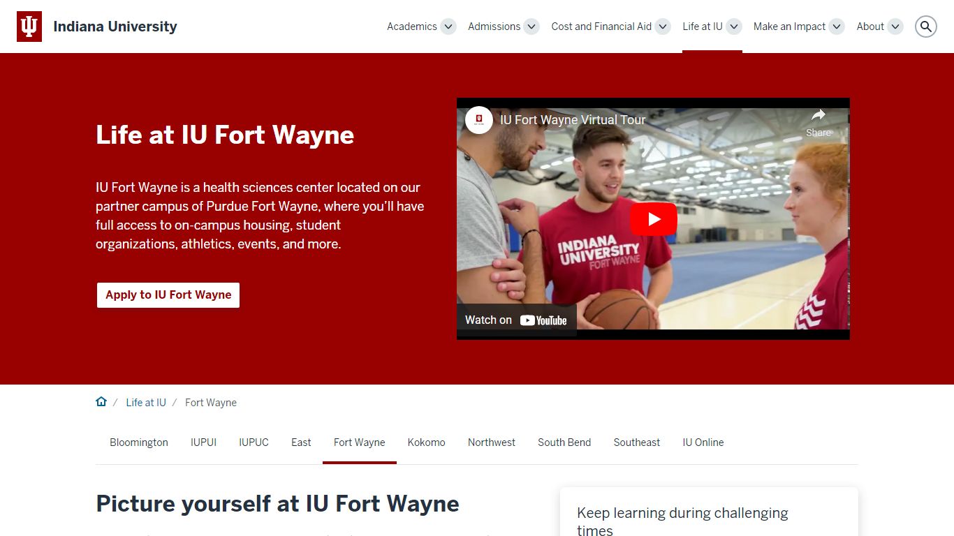 Life at IU Fort Wayne: Life at IU: Indiana University