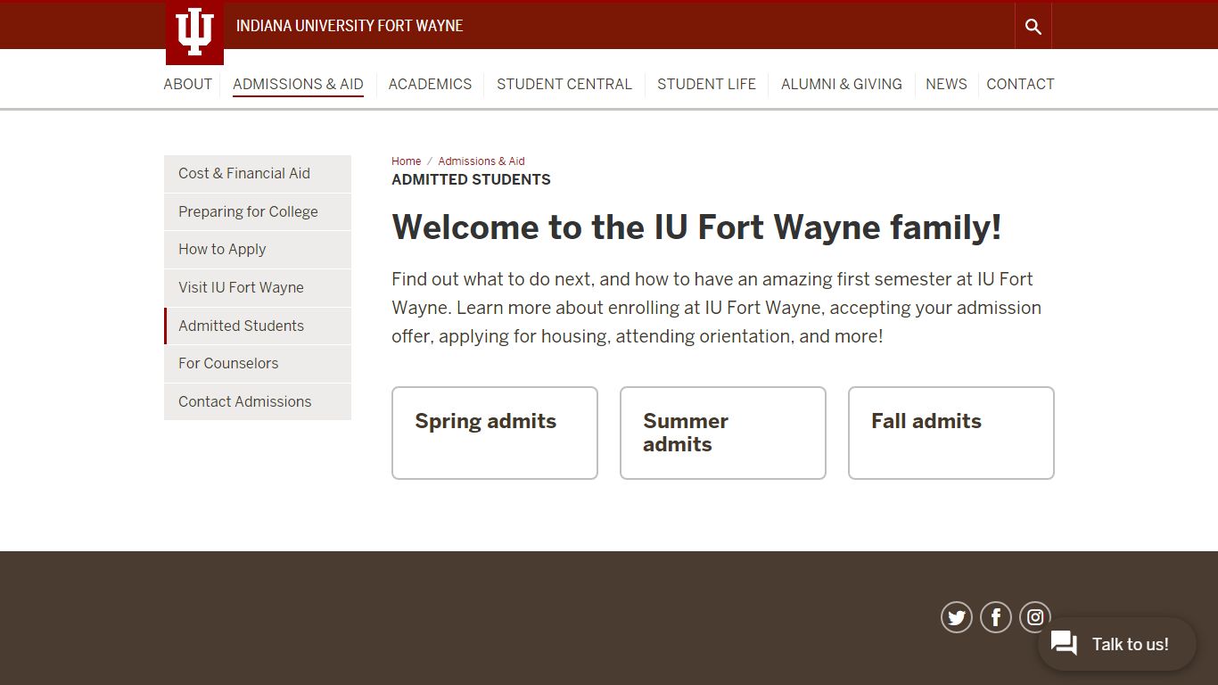 Admitted Students - Indiana University Fort Wayne